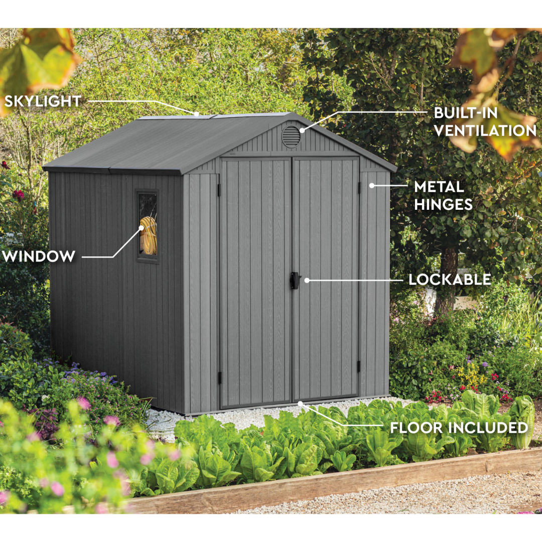 Darwin Rectangular Evotech Composite Garden Shed 1.9m x 2.4m Grey