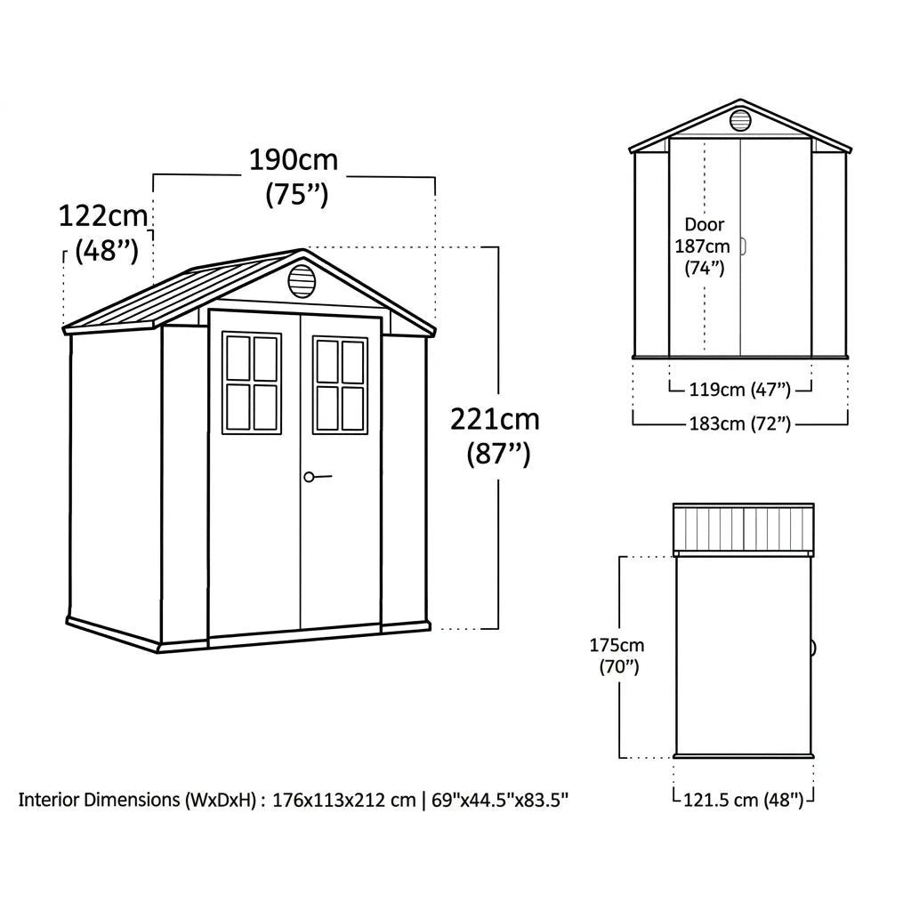 Keter Darwin Apex Plastic Garden Shed 1.2m x 1.8m Grey