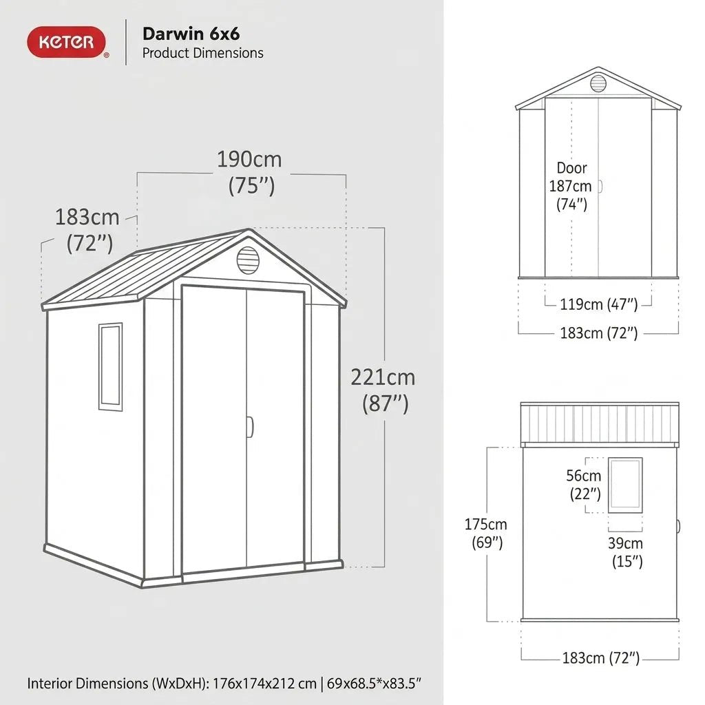 Keter Darwin Apex Plastic Garden Shed 1.8m x 1.8m Brown