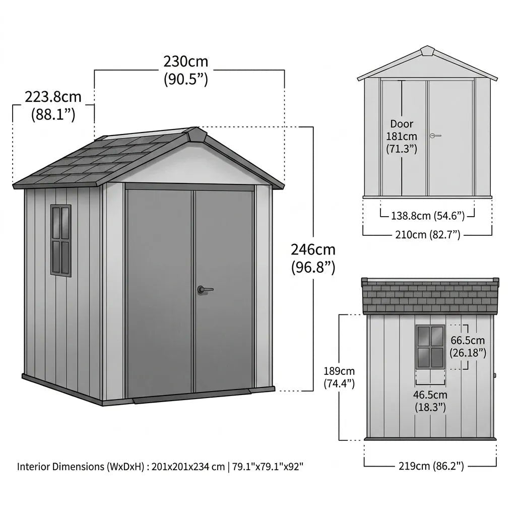 Keter Newton Plus Side Entry Plastic Shed 2.1m x 2.3m Dark Grey