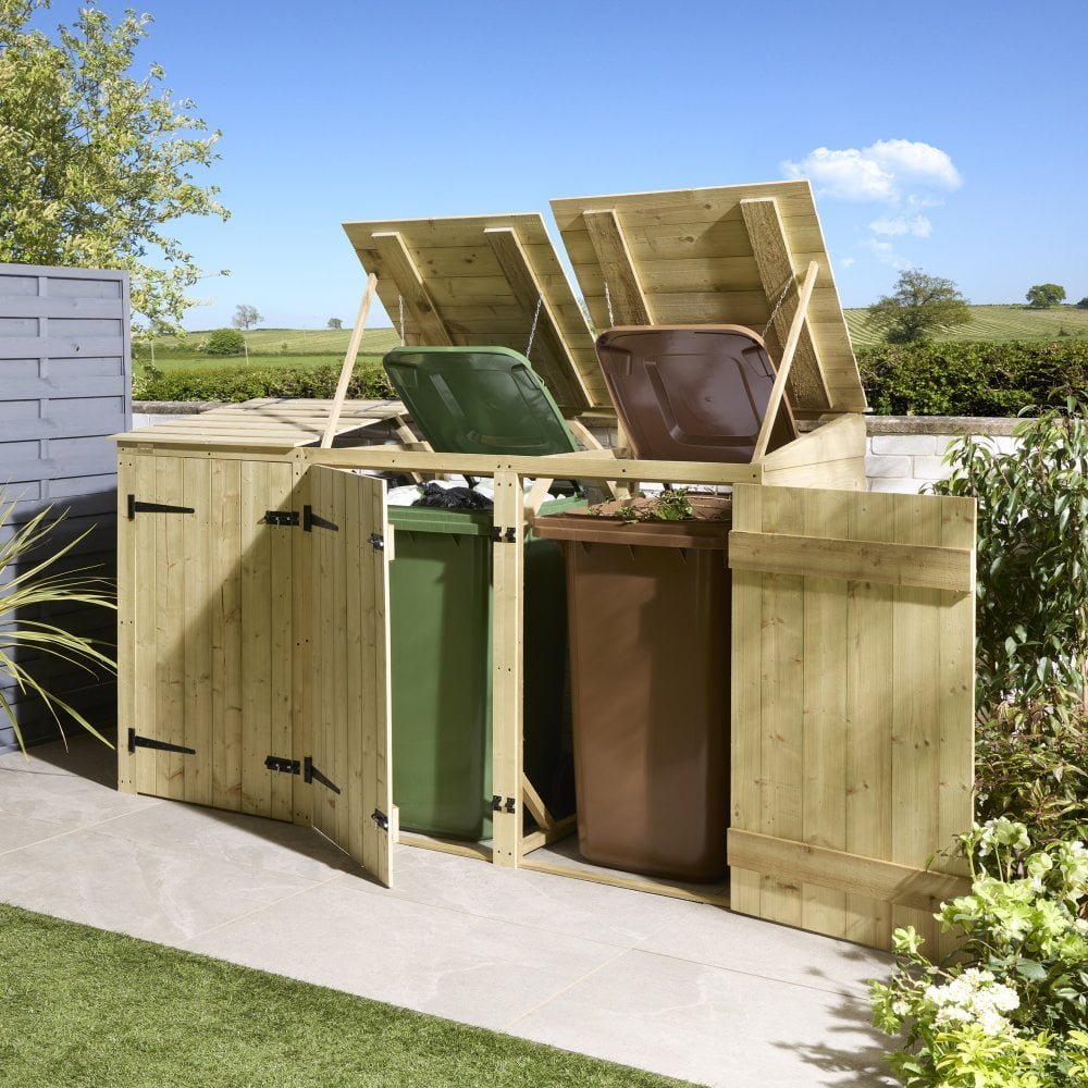 Rowlinson Premier Shiplap Wooden Triple Bin Store 2.2m x 0.8m Natural