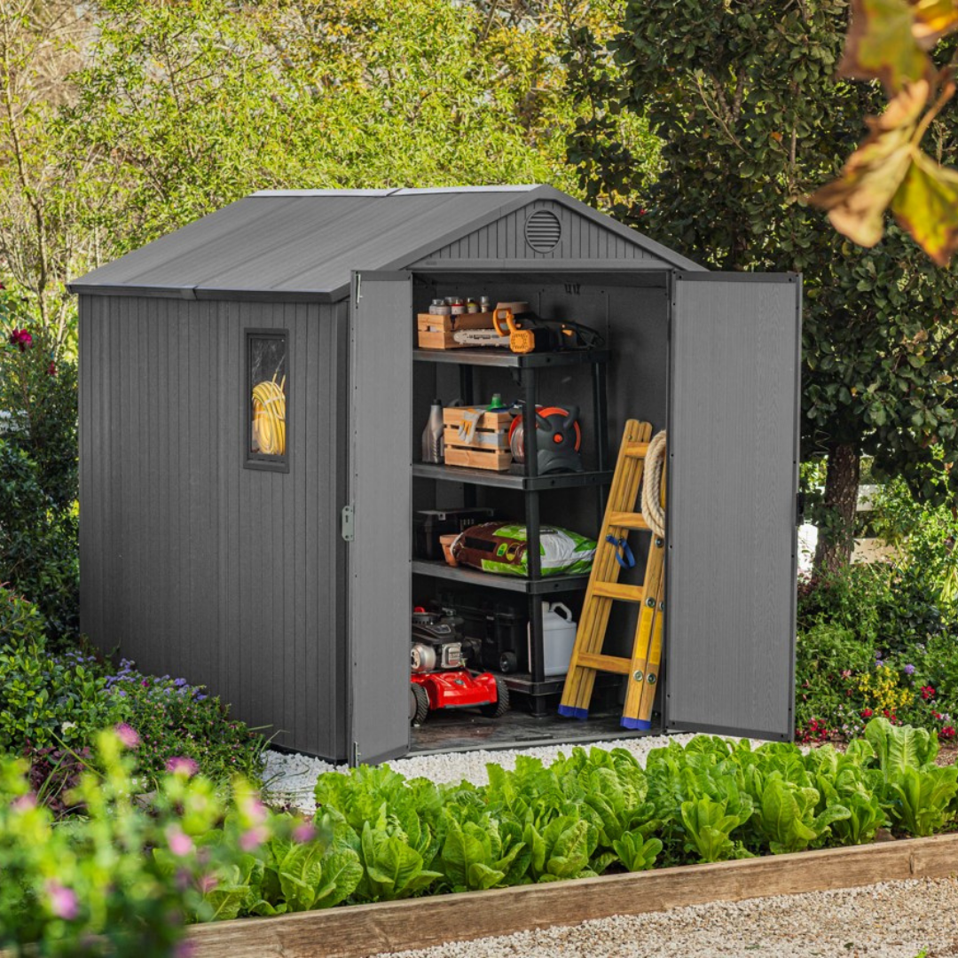 Darwin Rectangular Evotech Composite Garden Shed 1.9m x 2.4m Grey