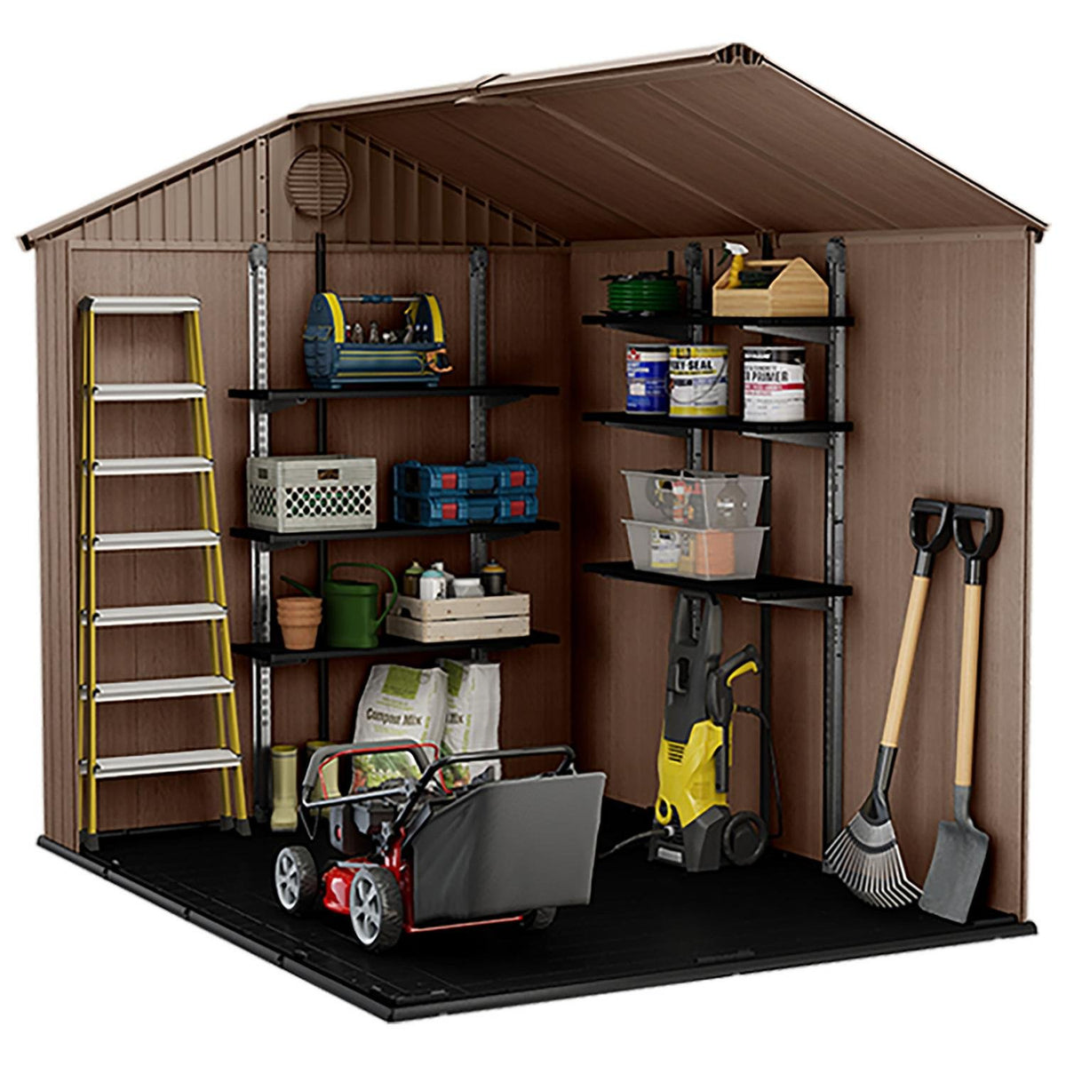 Darwin Apex Plastic Garden Shed 1.8m x 2.4m Brown