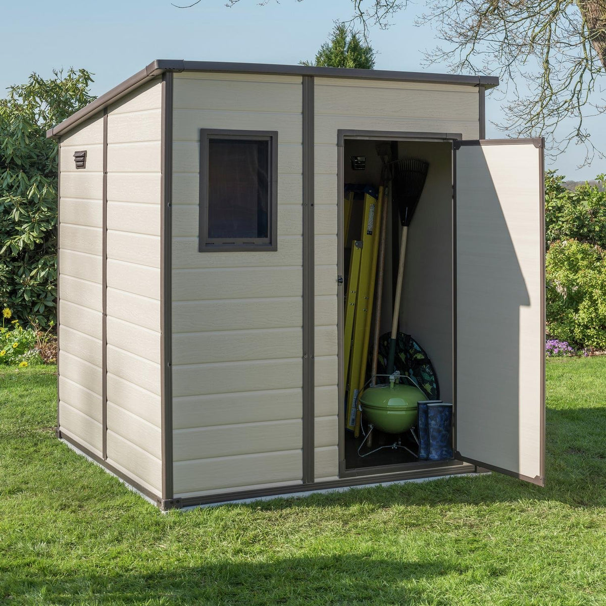 Manor Pent Plastic Garden Shed 1.8m x 1.8m Brown