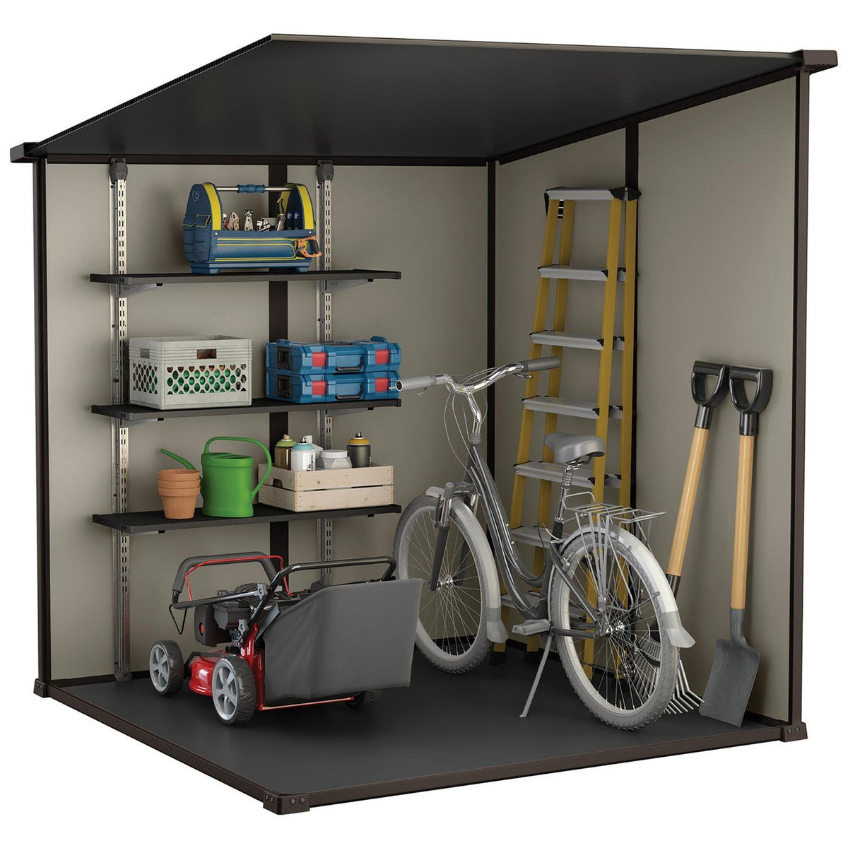 Manor Pent Plastic Garden Shed 1.8m x 1.8m Brown