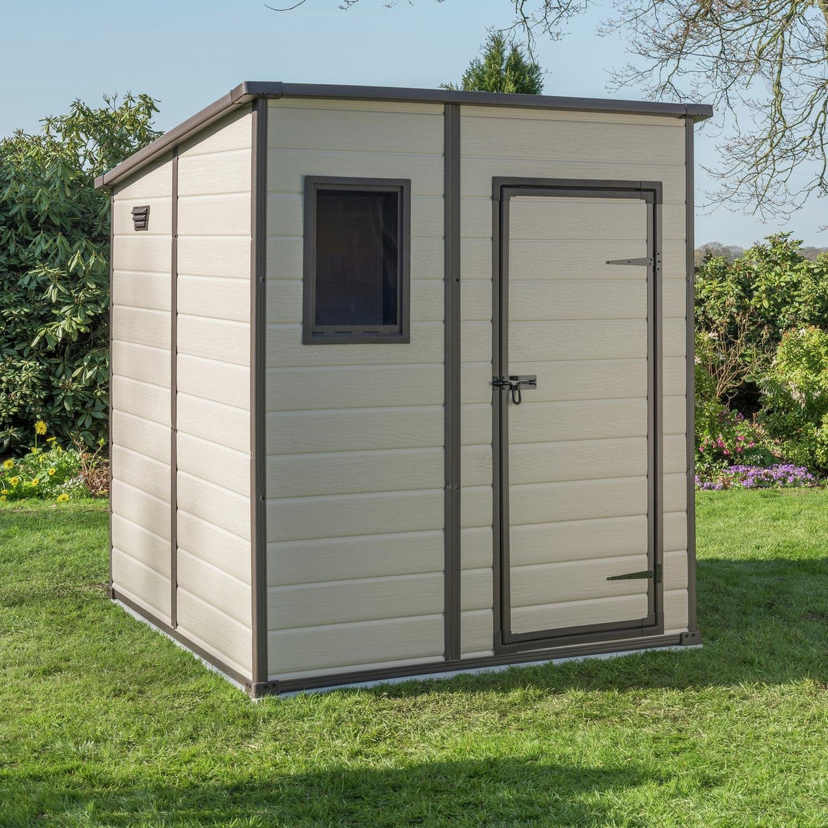 Manor Pent Plastic Garden Shed 1.8m x 1.8m Brown