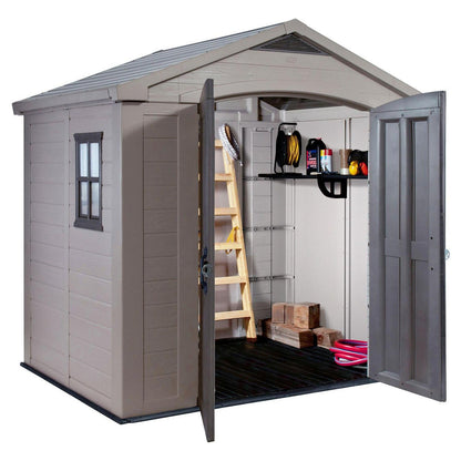 Factor Apex Plastic Garden Shed 2.4m x 1.8m Beige/Brown