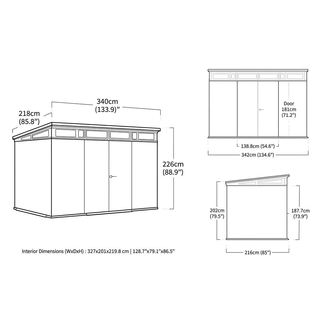 Keter Cortina Plastic Pent Shed 3.4m x 2.1m Dark Grey