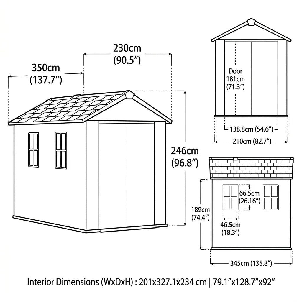 Newton Plus Side Entry Plastic Shed 3.4m x 2.3m Graphite