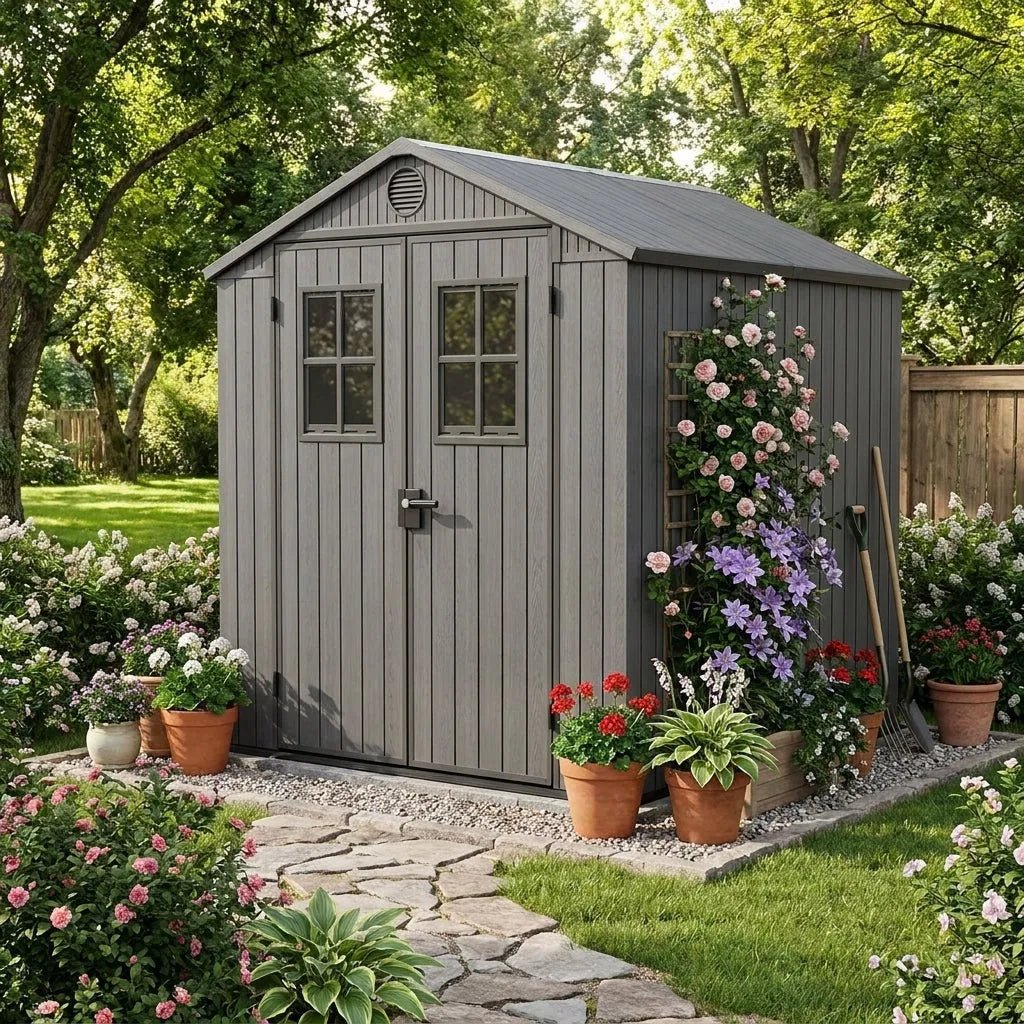 Keter Darwin Apex Plastic Garden Shed 1.2m x 1.8m Grey