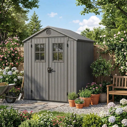 Keter Darwin Apex Plastic Garden Shed 1.2m x 1.8m Grey