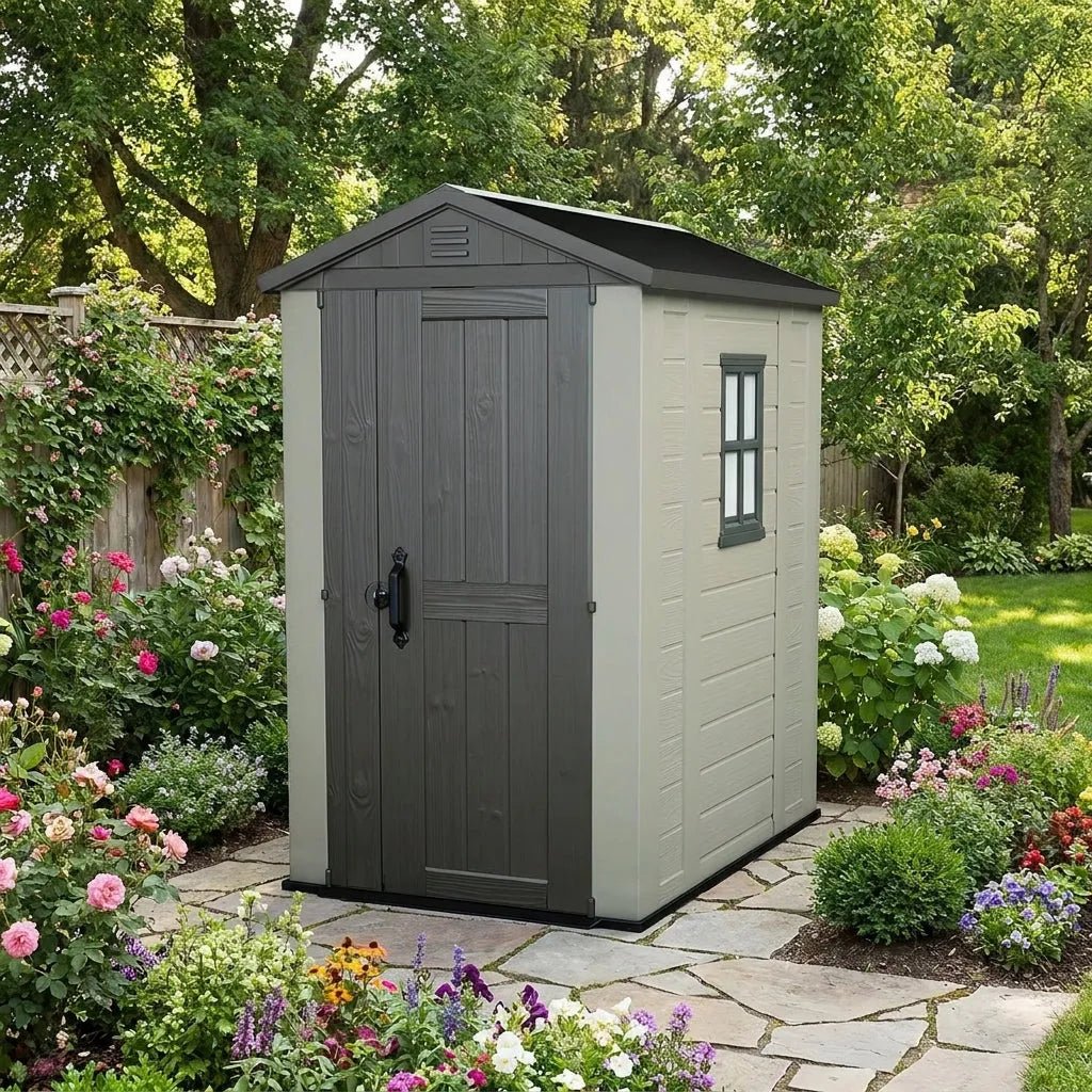 Factor Apex Plastic Garden Shed 1.2m x 1.8m Beige