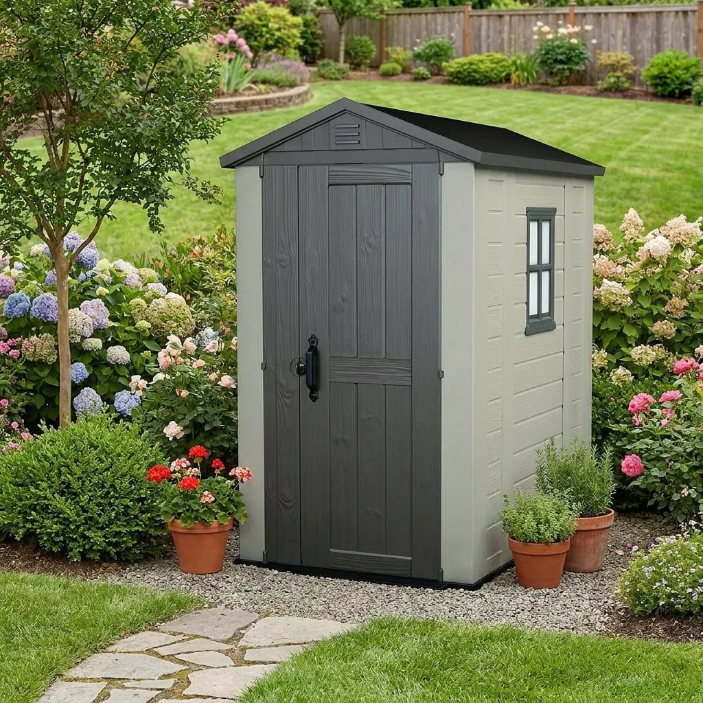 Factor Apex Plastic Garden Shed 1.2m x 1.8m Beige