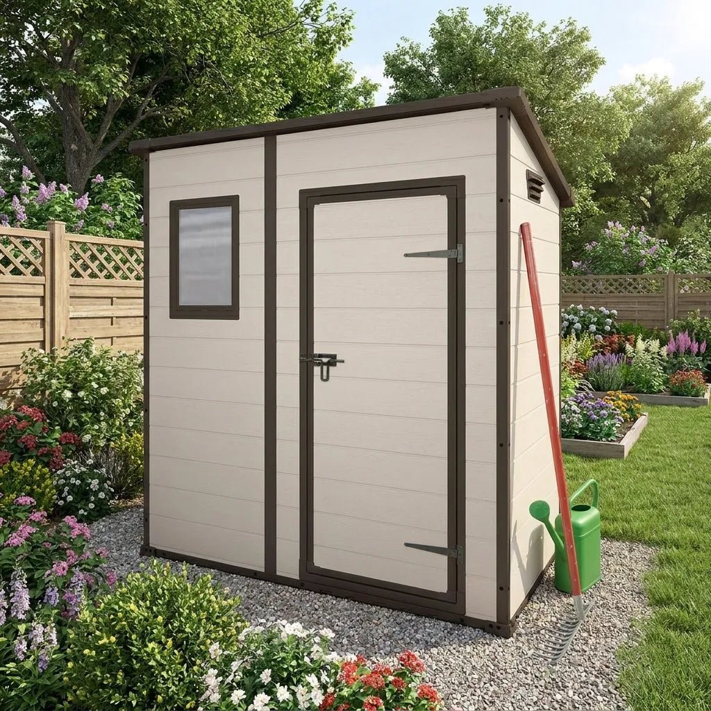 Manor Pent Plastic Garden Shed 1.8m x 1.2m Beige