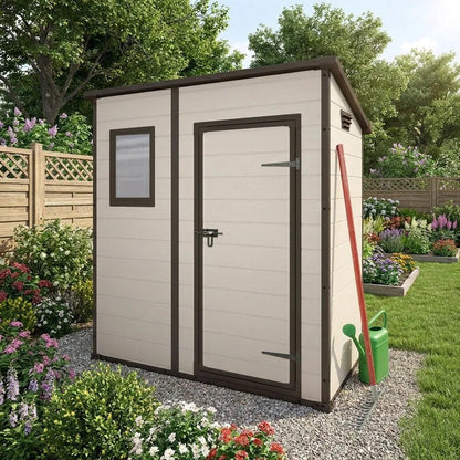 Manor Pent Plastic Garden Shed 1.8m x 1.2m Beige