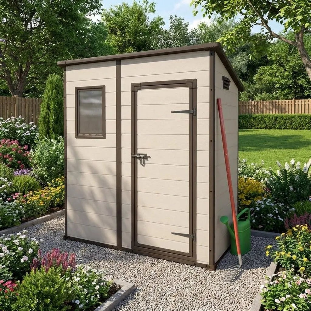 Manor Pent Plastic Garden Shed 1.8m x 1.2m Beige
