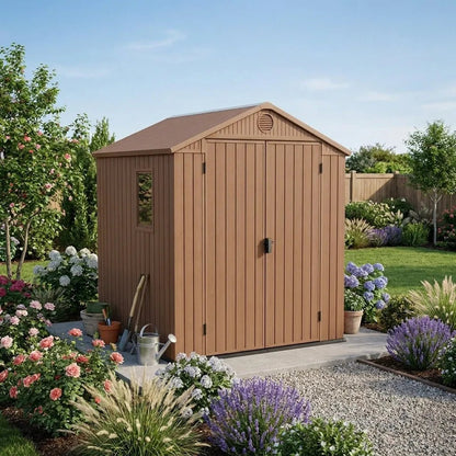 Keter Darwin Apex Plastic Garden Shed 1.8m x 1.8m Brown