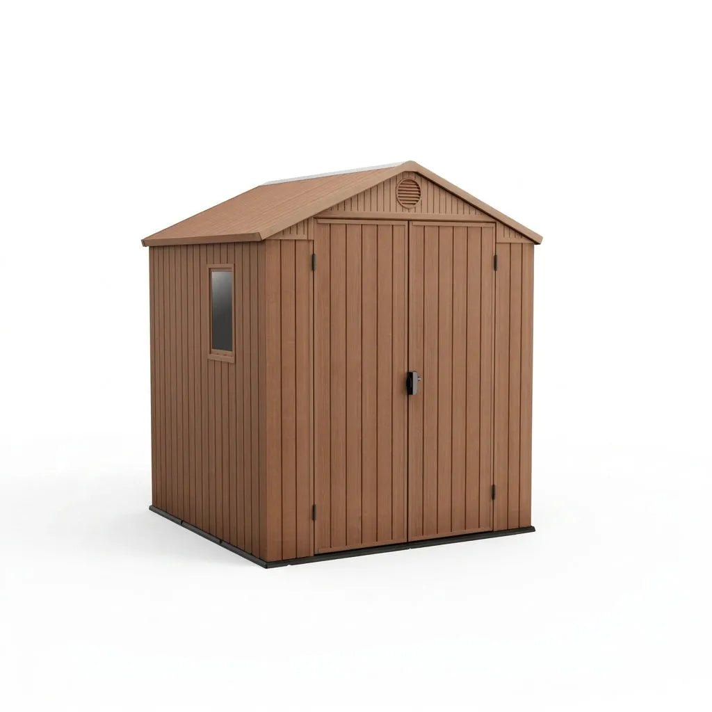 Keter Darwin Apex Plastic Garden Shed 1.8m x 1.8m Brown