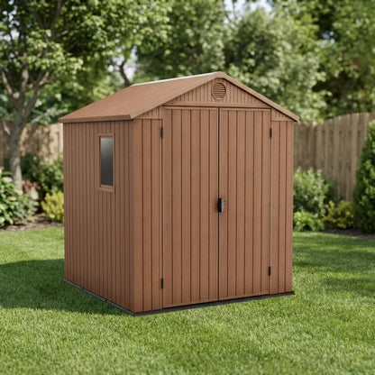 Keter Darwin Apex Plastic Garden Shed 1.8m x 1.8m Brown