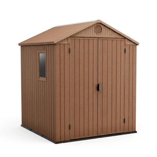 Keter Darwin Apex Plastic Garden Shed 1.8m x 1.8m Brown