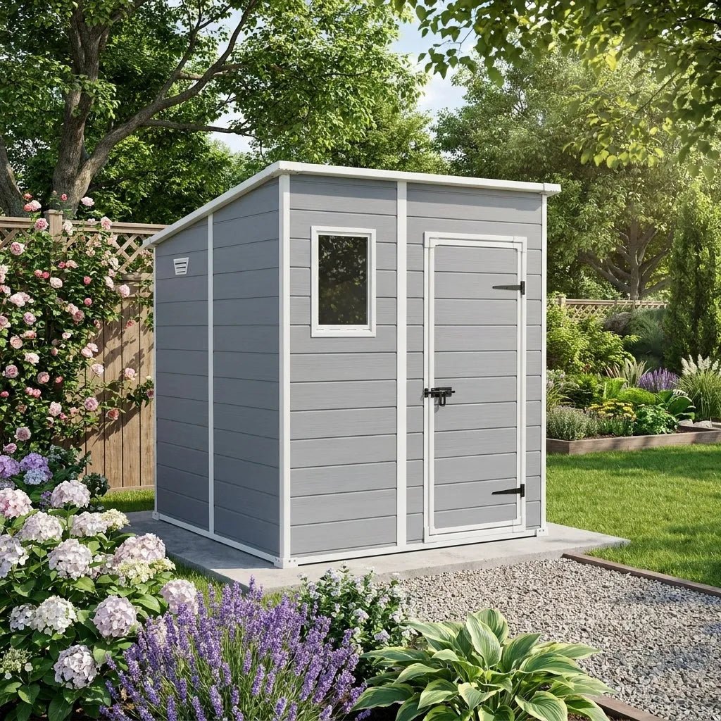 Keter Manor Pent Plastic Garden Shed 1.8m x 1.8m Grey