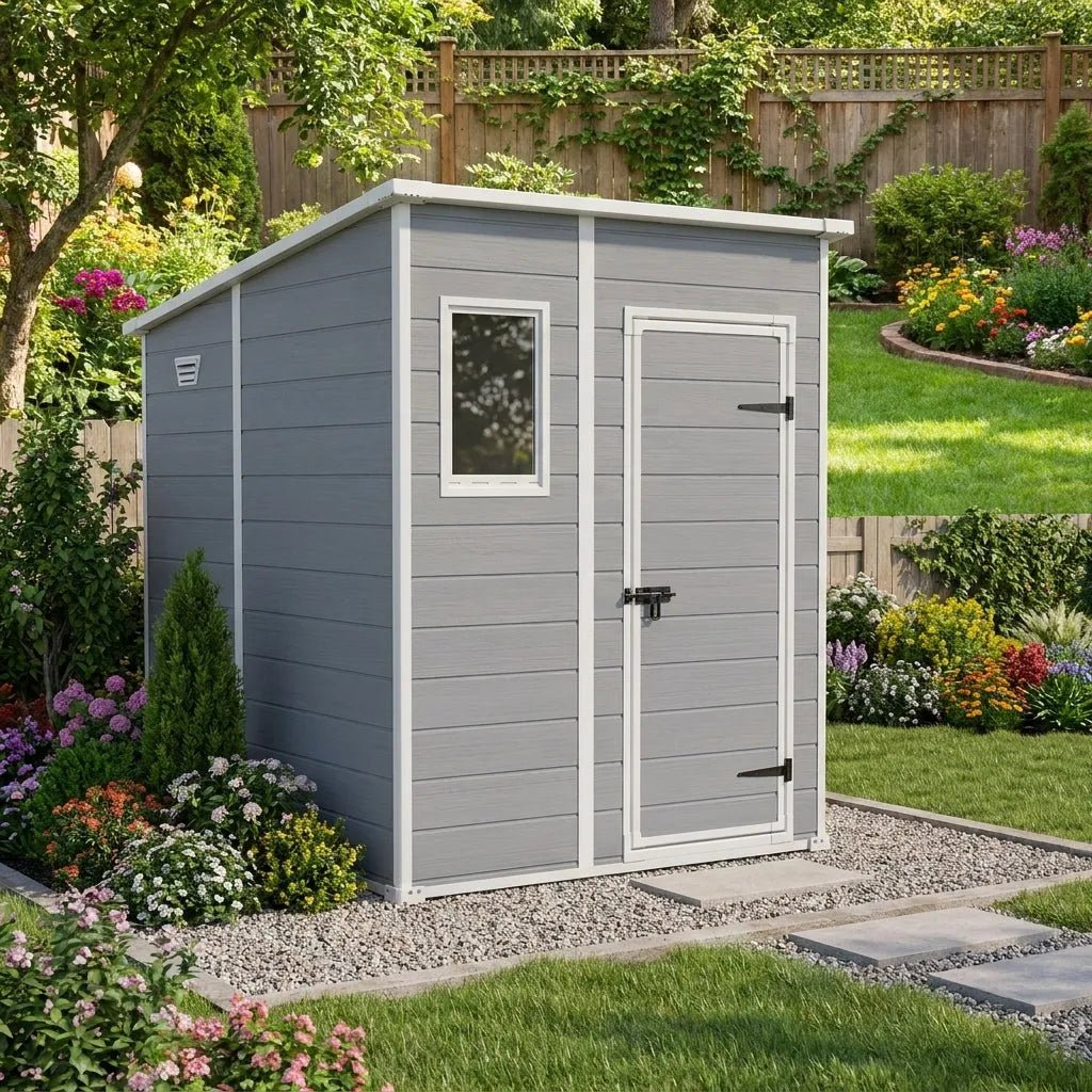 Keter Manor Pent Plastic Garden Shed 1.8m x 1.8m Grey