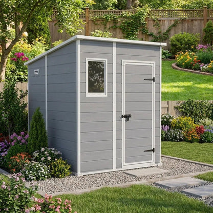 Keter Manor Pent Plastic Garden Shed 1.8m x 1.8m Grey