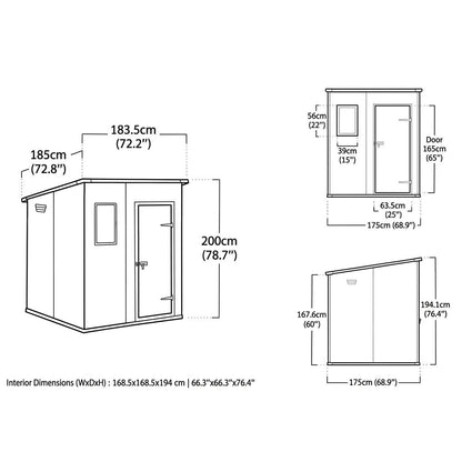 Keter Manor Pent Plastic Garden Shed 1.8m x 1.8m Grey