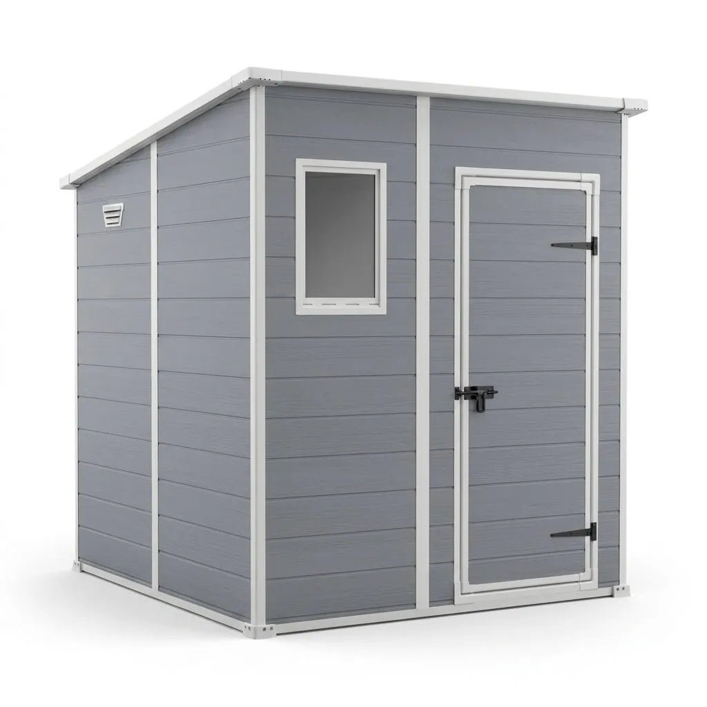 Keter Manor Pent Plastic Garden Shed 1.8m x 1.8m Grey