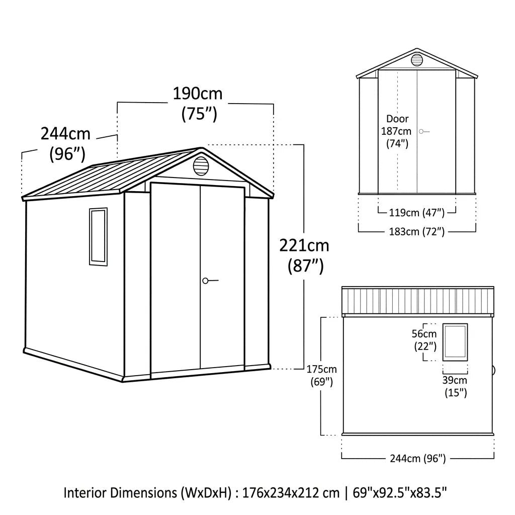 Keter Darwin Plastic Garden Shed 1.8m x 2.4m Brown