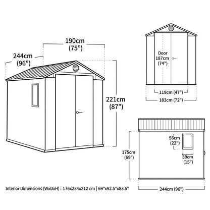 Keter Darwin Plastic Garden Shed 1.8m x 2.4m Green