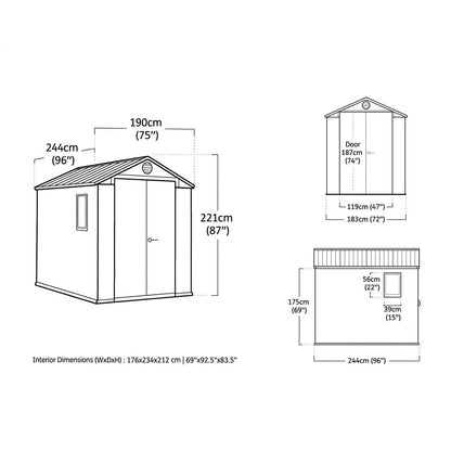 Keter Darwin Plastic Garden Shed 1.8m x 2.4m Green