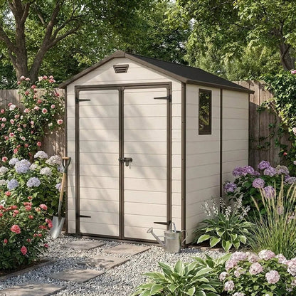 Keter Manor Plastic Garden Shed 1.8m x 2.4m Beige