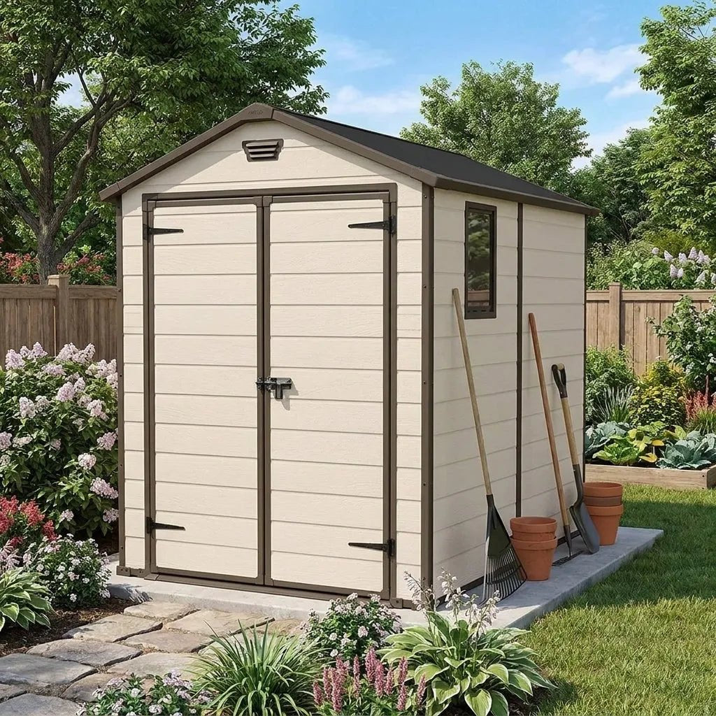 Keter Manor Plastic Garden Shed 1.8m x 2.4m Beige