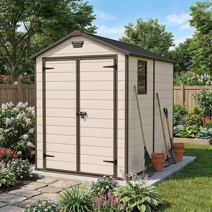 Keter Manor Plastic Garden Shed 1.8m x 2.4m Beige