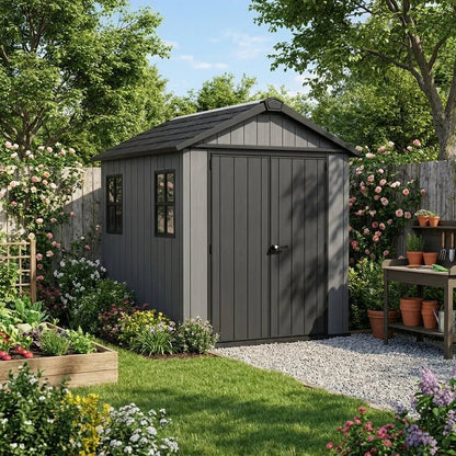Newton Plus Side Entry Plastic Shed 2.1m x 2.3m Dark Grey