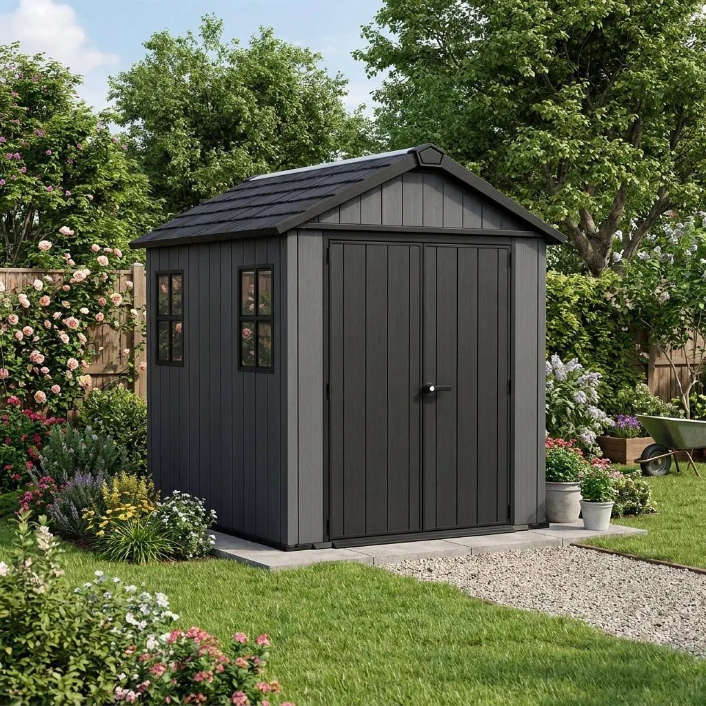 Newton Plus Side Entry Plastic Shed 2.1m x 2.3m Dark Grey