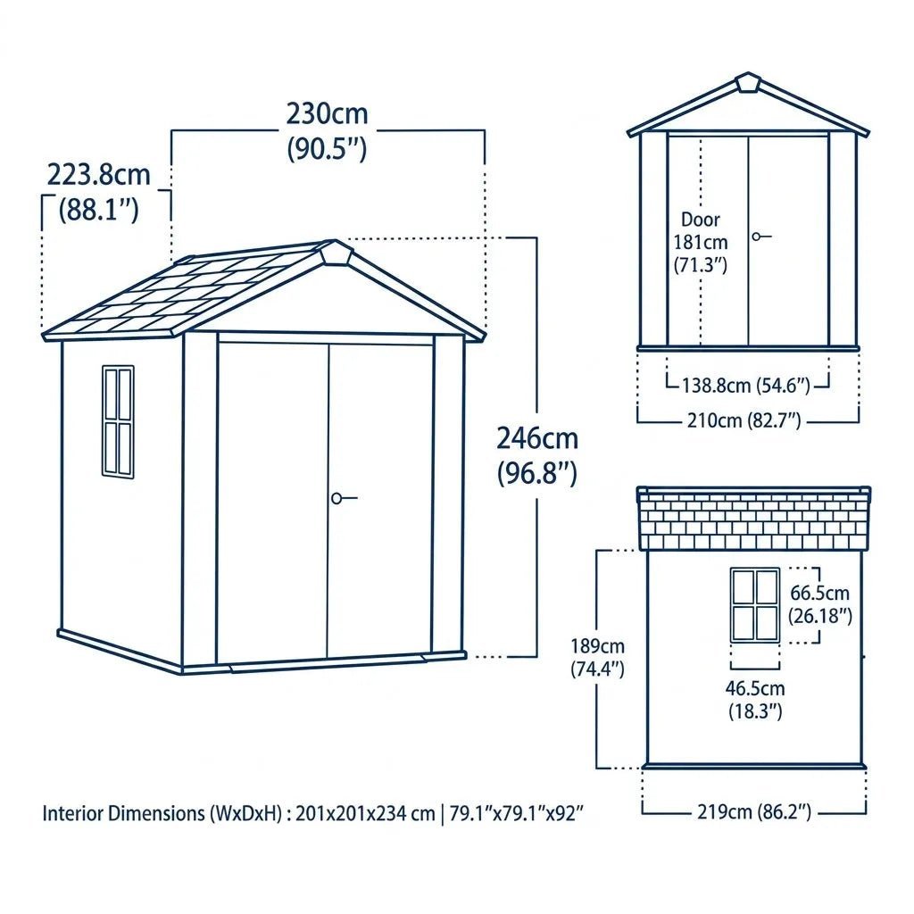 Newton Plus Side Entry Plastic Shed 2.1m x 2.3m Dark Grey