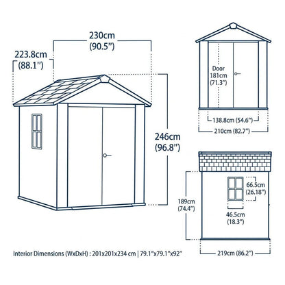 Newton Plus Side Entry Plastic Shed 2.1m x 2.3m Dark Grey