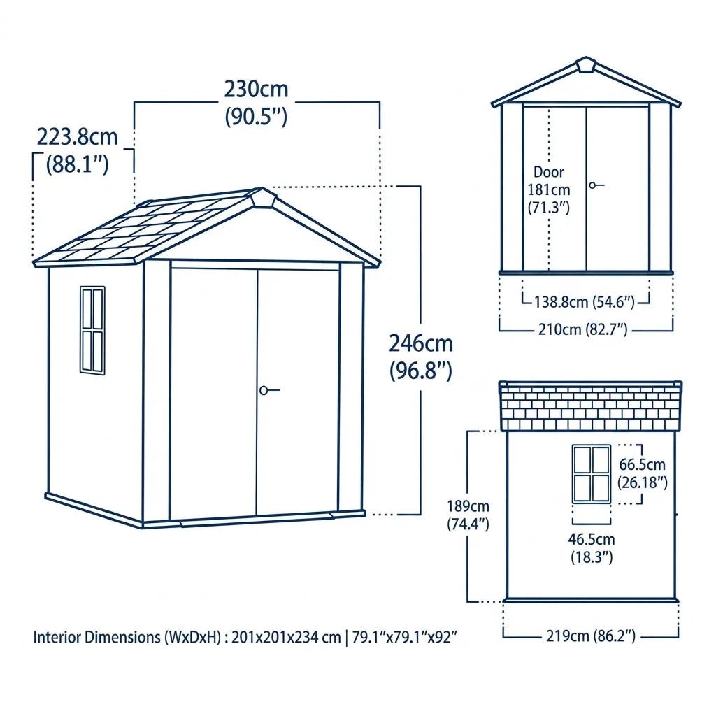 Keter Newton Plus Side Entry Plastic Shed 2.1m x 2.3m Dark Grey