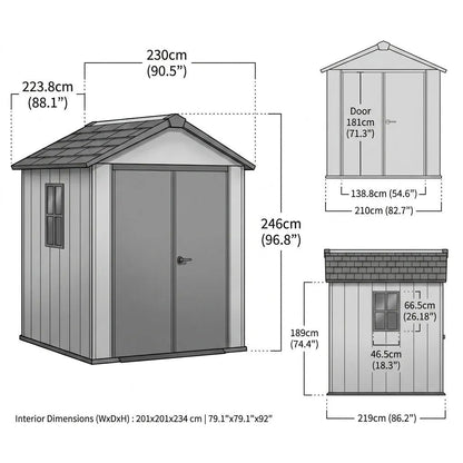 Newton Plus Side Entry Plastic Shed 2.1m x 2.3m Dark Grey