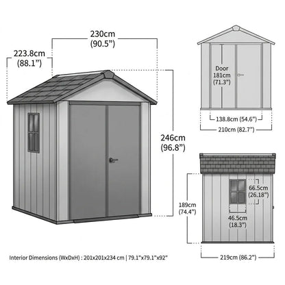 Keter Newton Plus Side Entry Plastic Shed 2.1m x 2.3m Dark Grey