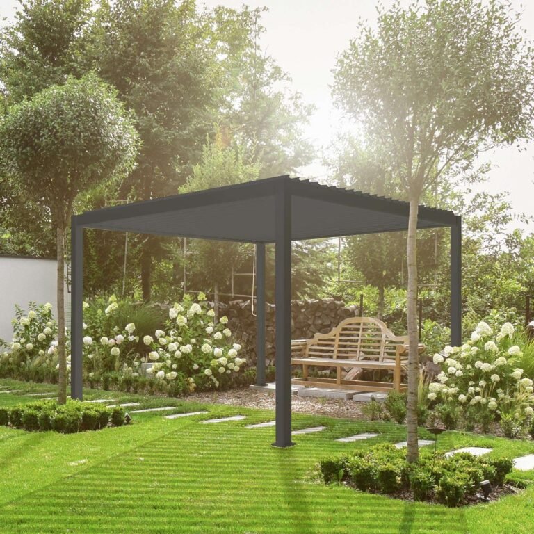 NOVA TITAN Square Aluminium Louvered Pergola 3m x 3m Grey
