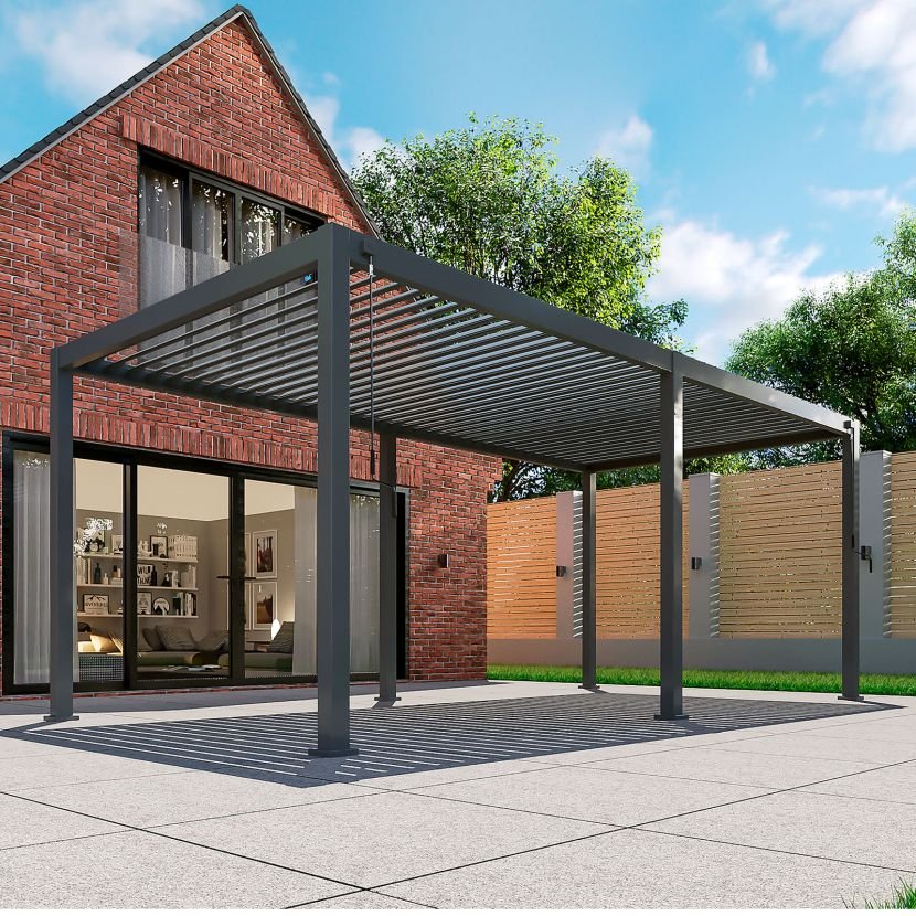 NOVA TITAN Rectangular Aluminium Louvered Pergola 6m x 3m Grey