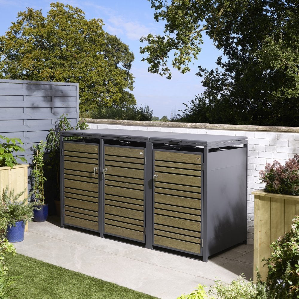 Rowlinson Chelsea Metal Triple Bin Store 2.0m x 0.8m Oak