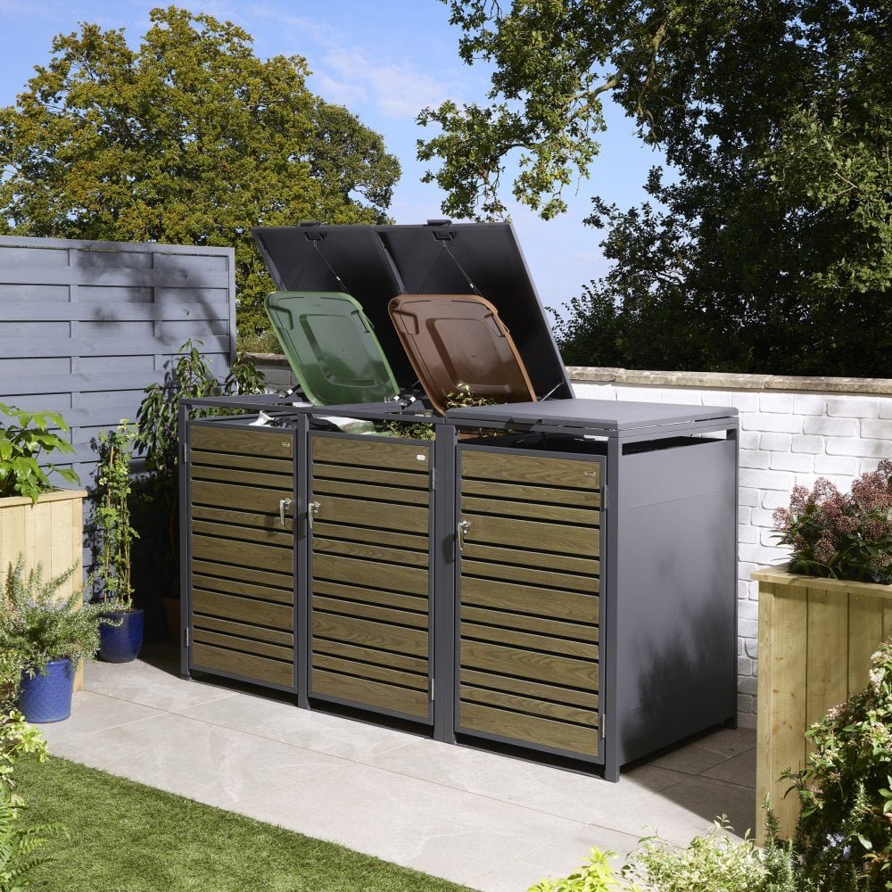 Rowlinson Chelsea Metal Triple Bin Store 2.0m x 0.8m Oak