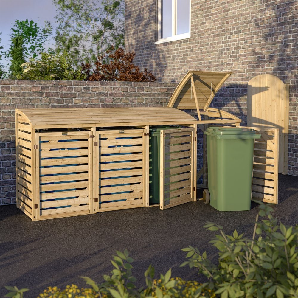 Rowlinson Classic Wooden Quadruple Bin Store 3.1m x 0.8m Natural