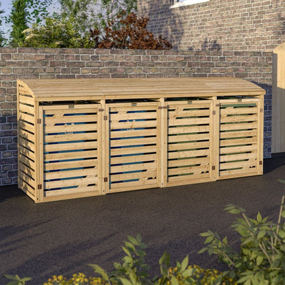 Rowlinson Classic Wooden Quadruple Bin Store 3.1m x 0.8m Natural