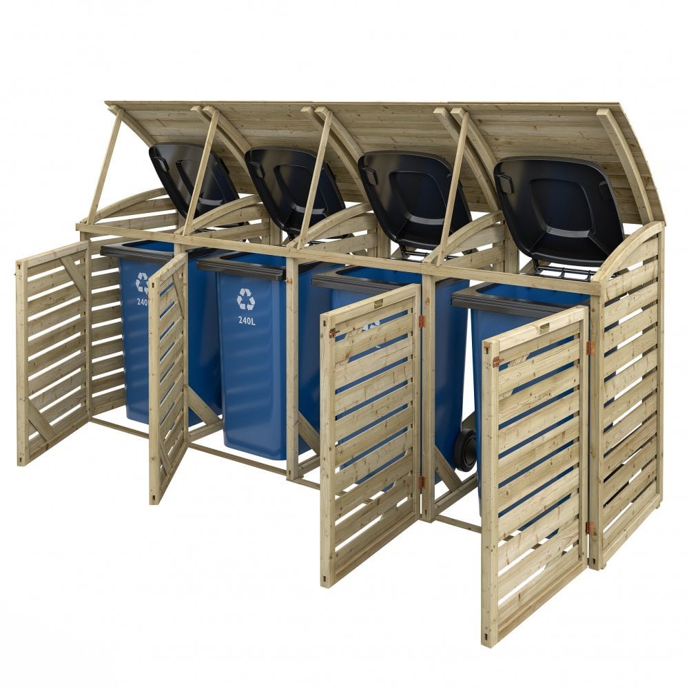Rowlinson Classic Wooden Quadruple Bin Store 3.1m x 0.8m Natural