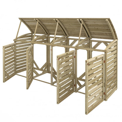 Rowlinson Classic Wooden Quadruple Bin Store 3.1m x 0.8m Natural